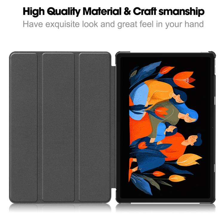 For Lenovo Idea  Tab Plus 12.1 Custer Texture 3-Fold Holder Leather Smart Tablet Case