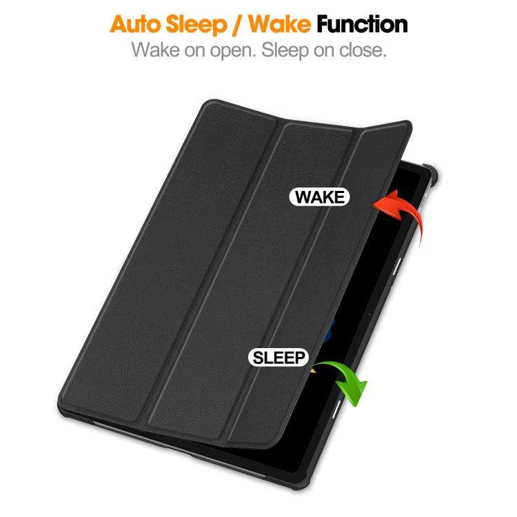 For Lenovo Idea  Tab Plus 12.1 Custer Texture 3-Fold Holder Leather Smart Tablet Case