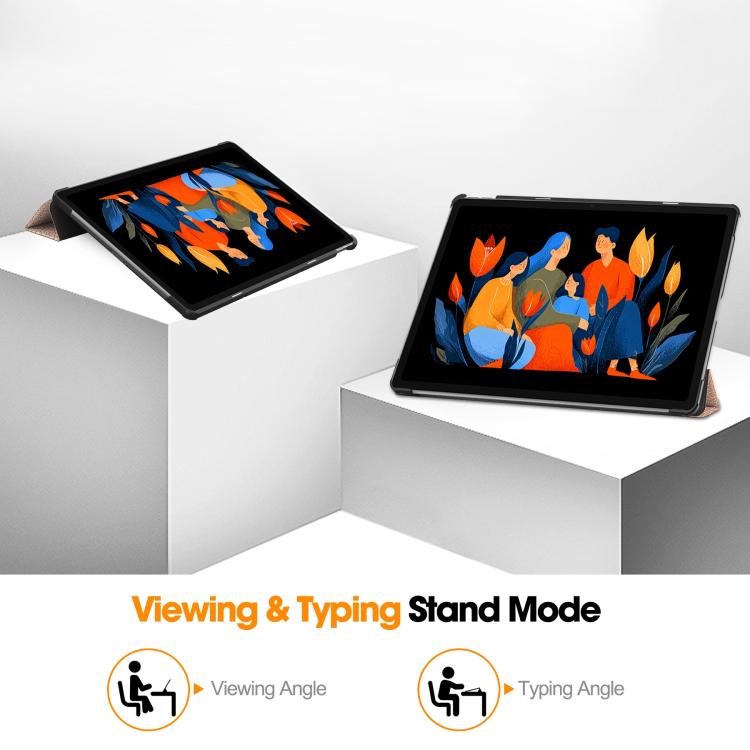 For Lenovo Idea  Tab Plus 12.1 Custer Texture 3-Fold Holder Leather Smart Tablet Case
