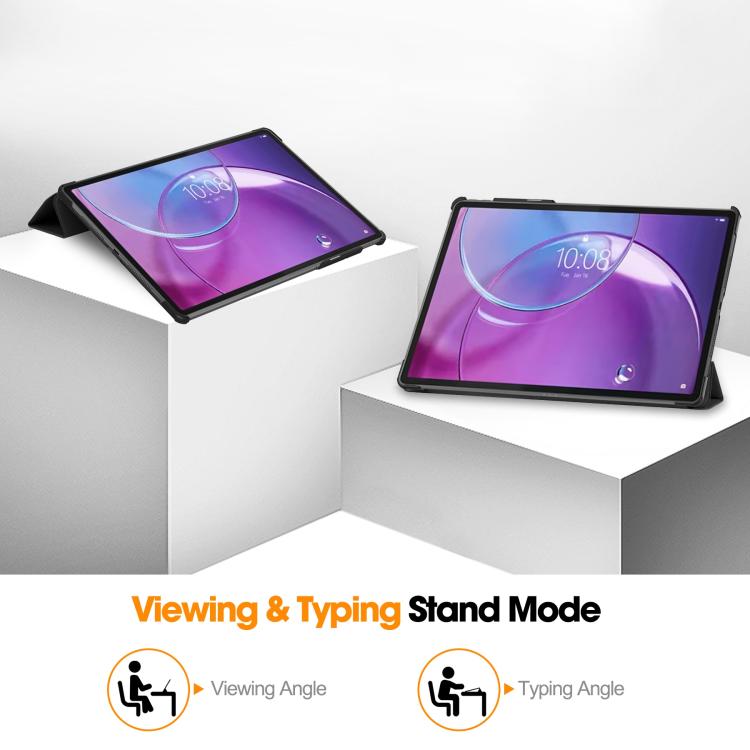 For Lenovo Idea Tab Pro Gen 2 13 Custer Texture 3-Fold Holder Leather Smart Tablet Case