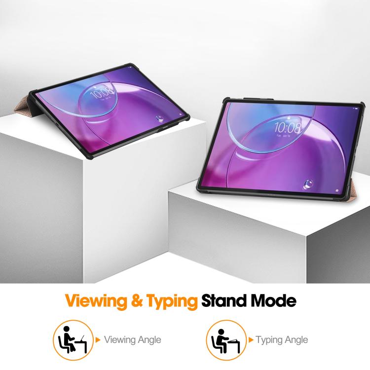 For Lenovo Idea Tab Pro Gen 2 13 Custer Texture 3-Fold Holder Leather Smart Tablet Case