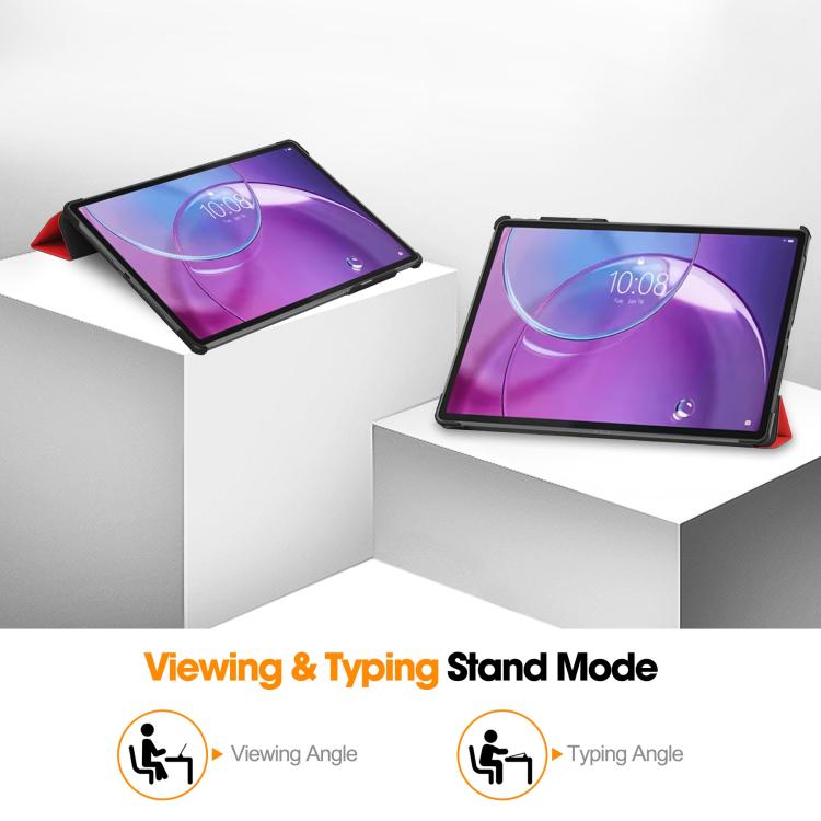 For Lenovo Idea Tab Pro Gen 2 13 Custer Texture 3-Fold Holder Leather Smart Tablet Case