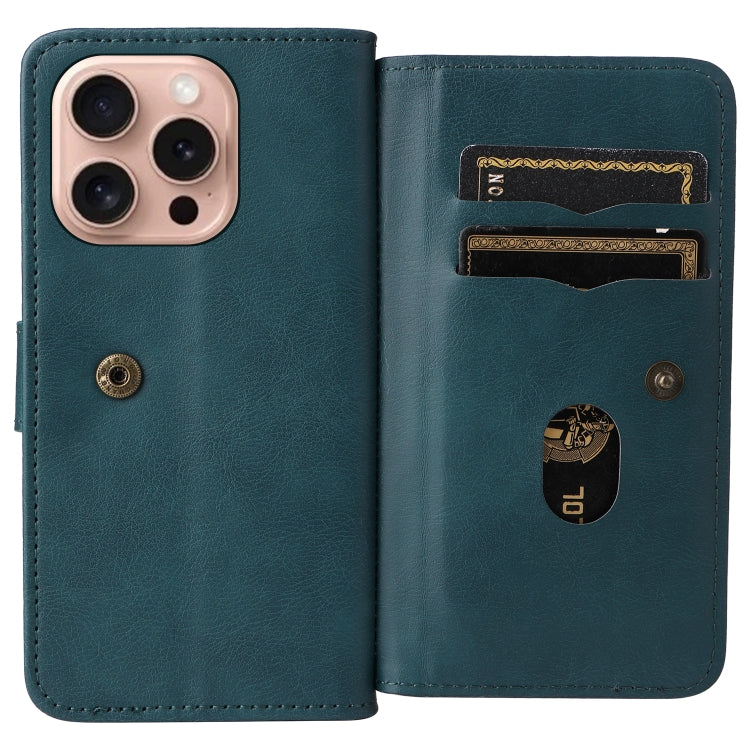 For iPhone 16 Pro Multi-Function Wallet 10 Card Slots Leather Phone Case