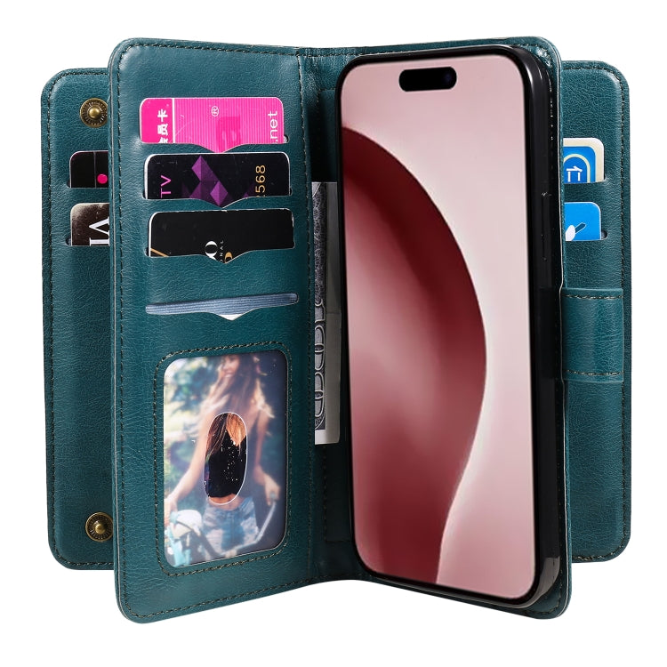 For iPhone 16 Pro Multi-Function Wallet 10 Card Slots Leather Phone Case