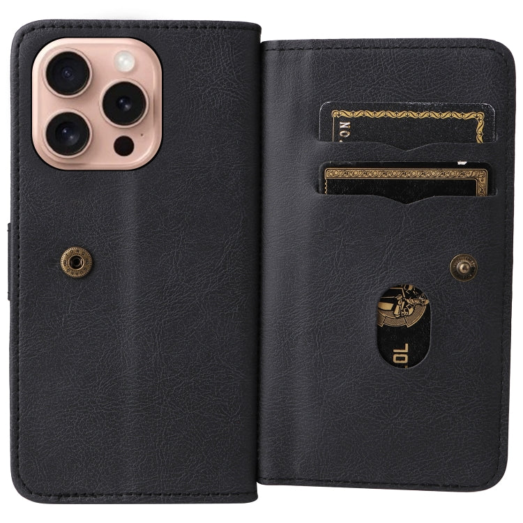 For iPhone 16 Pro Multi-Function Wallet 10 Card Slots Leather Phone Case