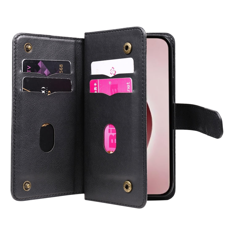 For iPhone 16 Pro Multi-Function Wallet 10 Card Slots Leather Phone Case