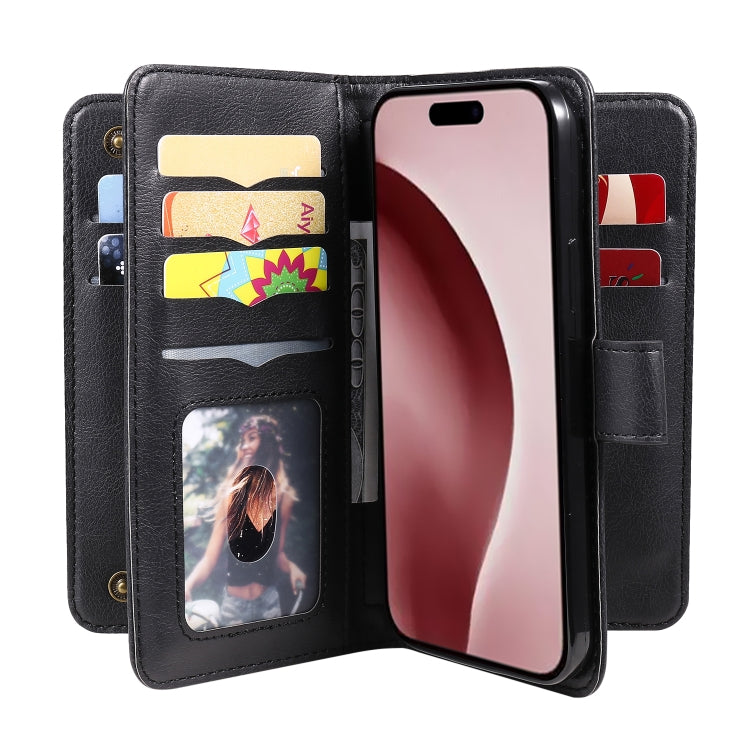For iPhone 16 Pro Multi-Function Wallet 10 Card Slots Leather Phone Case