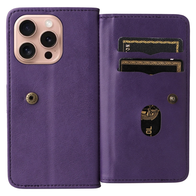 For iPhone 16 Pro Multi-Function Wallet 10 Card Slots Leather Phone Case