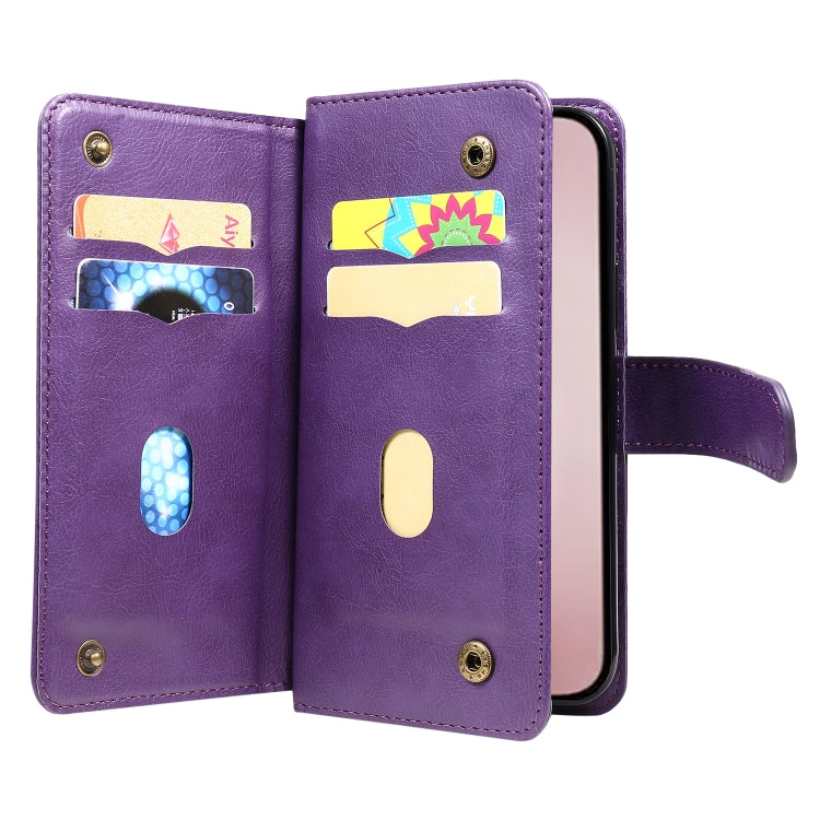 For iPhone 16 Pro Multi-Function Wallet 10 Card Slots Leather Phone Case