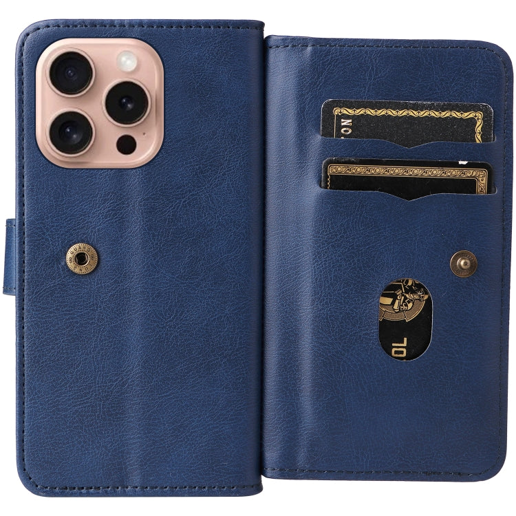 For iPhone 16 Pro Multi-Function Wallet 10 Card Slots Leather Phone Case