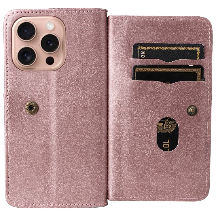 For iPhone 16 Pro Multi-Function Wallet 10 Card Slots Leather Phone Case