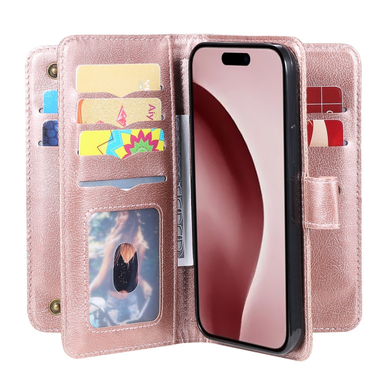 For iPhone 16 Pro Multi-Function Wallet 10 Card Slots Leather Phone Case