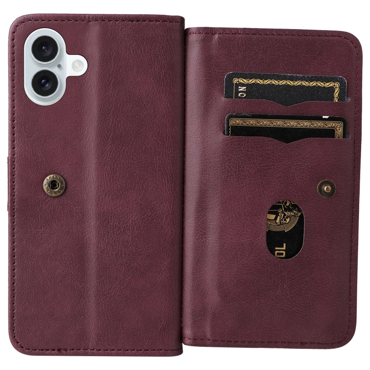 For iPhone 16 Plus Multi-Function Wallet 10 Card Slots Leather Phone Case