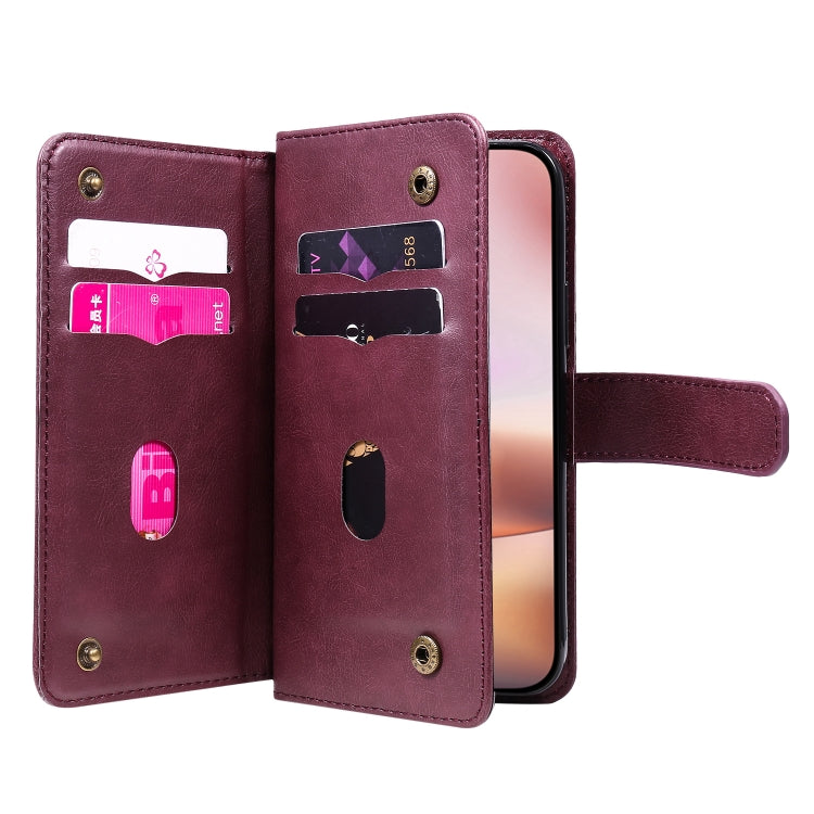 For iPhone 16 Plus Multi-Function Wallet 10 Card Slots Leather Phone Case
