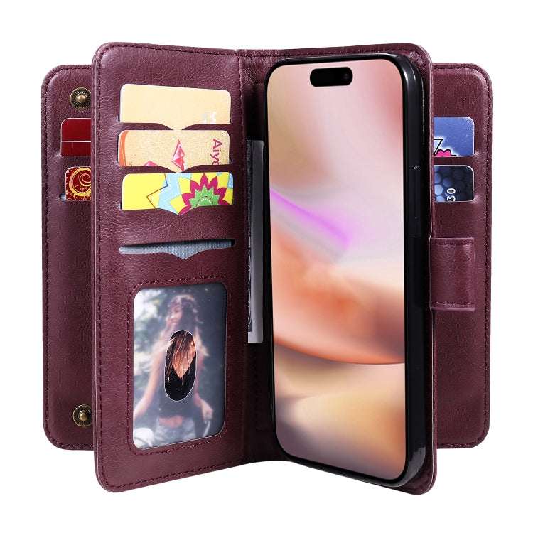 For iPhone 16 Plus Multi-Function Wallet 10 Card Slots Leather Phone Case
