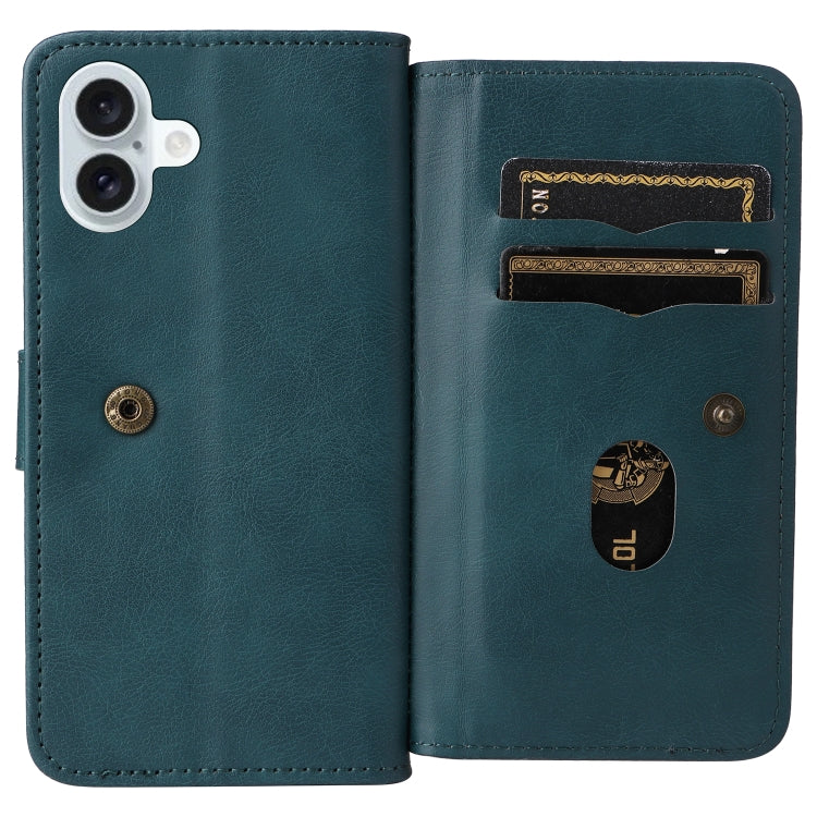For iPhone 16 Plus Multi-Function Wallet 10 Card Slots Leather Phone Case
