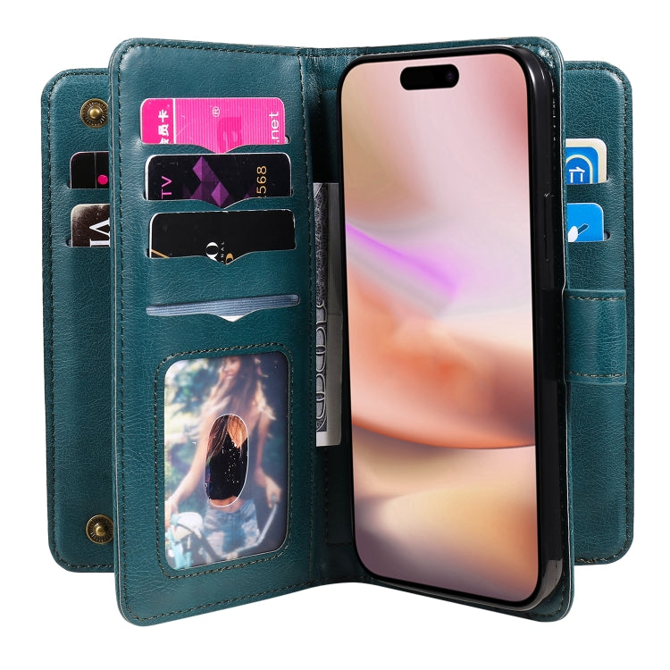 For iPhone 16 Plus Multi-Function Wallet 10 Card Slots Leather Phone Case