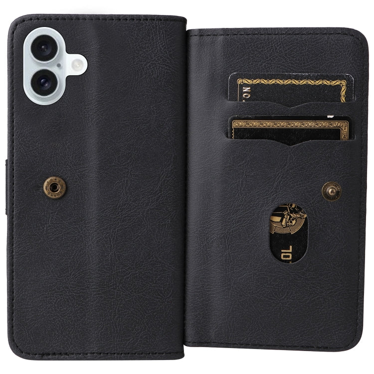 For iPhone 16 Plus Multi-Function Wallet 10 Card Slots Leather Phone Case