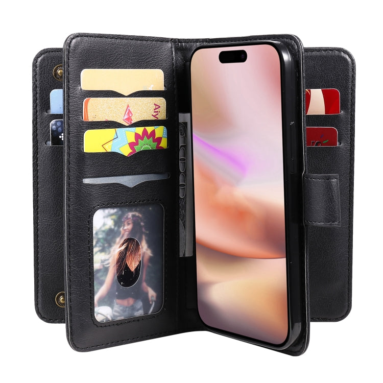 For iPhone 16 Plus Multi-Function Wallet 10 Card Slots Leather Phone Case