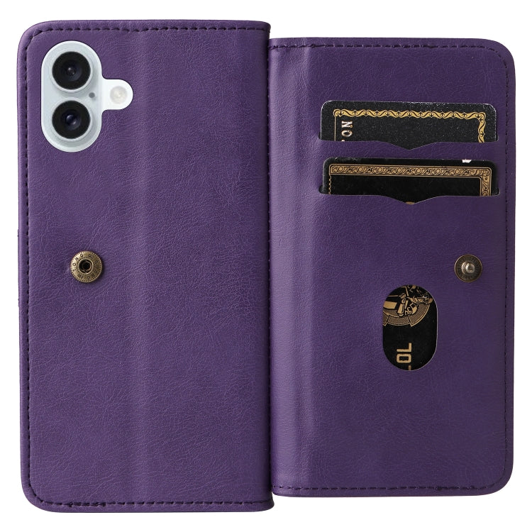 For iPhone 16 Plus Multi-Function Wallet 10 Card Slots Leather Phone Case