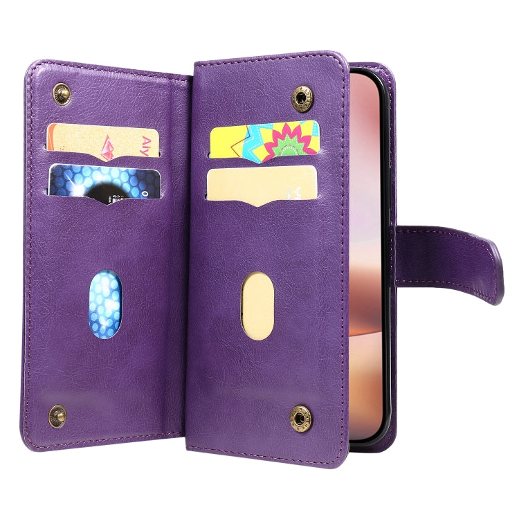 For iPhone 16 Plus Multi-Function Wallet 10 Card Slots Leather Phone Case