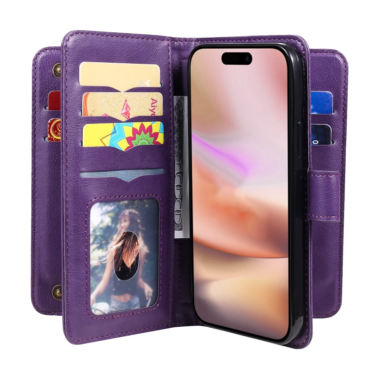 For iPhone 16 Plus Multi-Function Wallet 10 Card Slots Leather Phone Case