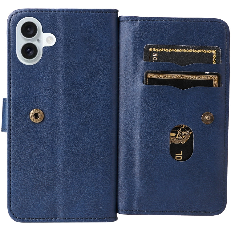 For iPhone 16 Plus Multi-Function Wallet 10 Card Slots Leather Phone Case