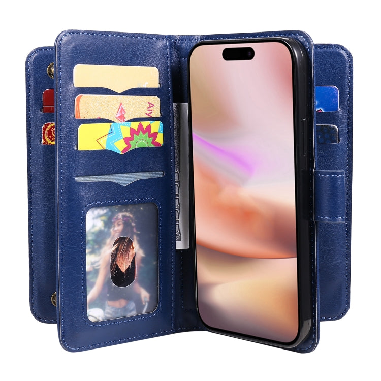 For iPhone 16 Plus Multi-Function Wallet 10 Card Slots Leather Phone Case