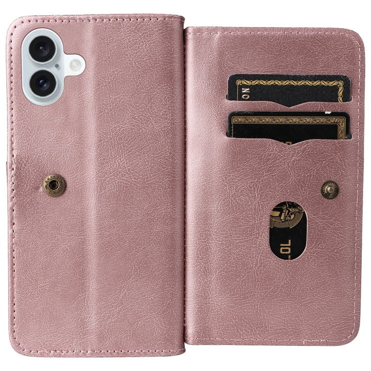 For iPhone 16 Plus Multi-Function Wallet 10 Card Slots Leather Phone Case