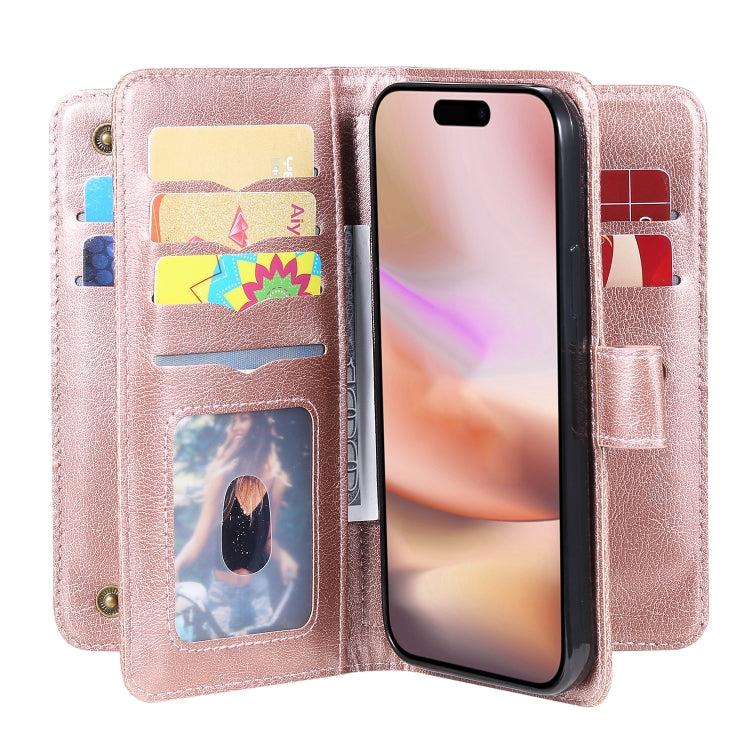 For iPhone 16 Plus Multi-Function Wallet 10 Card Slots Leather Phone Case