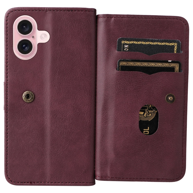 For iPhone 16 Multi-Function Wallet 10 Card Slots Leather Phone Case