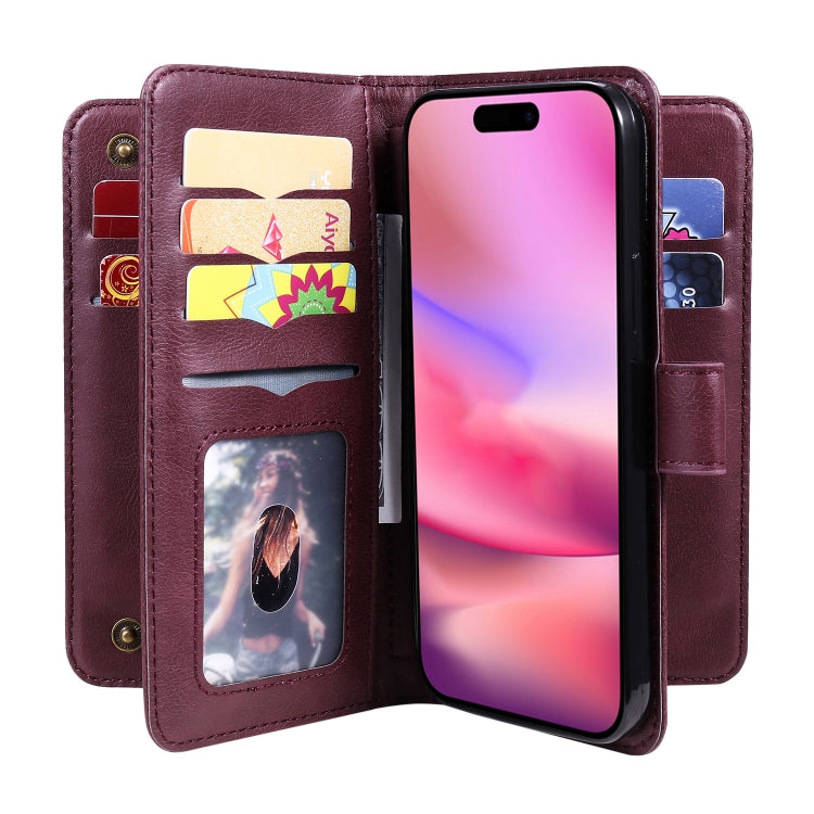 For iPhone 16 Multi-Function Wallet 10 Card Slots Leather Phone Case
