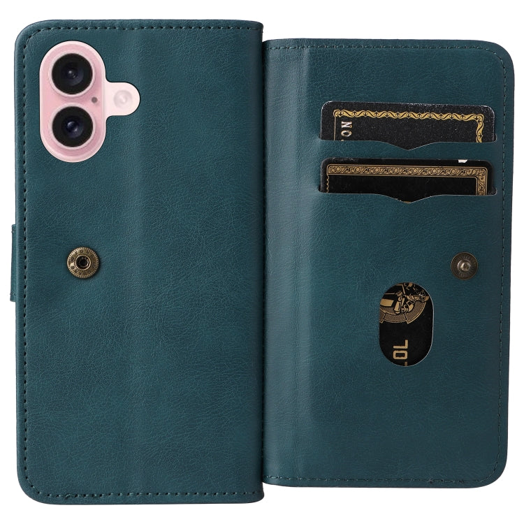 For iPhone 16 Multi-Function Wallet 10 Card Slots Leather Phone Case