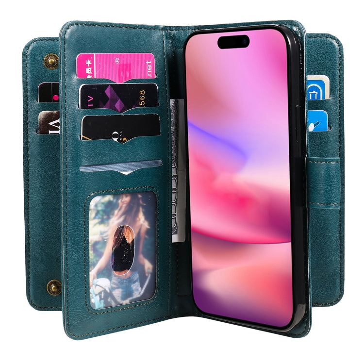 For iPhone 16 Multi-Function Wallet 10 Card Slots Leather Phone Case