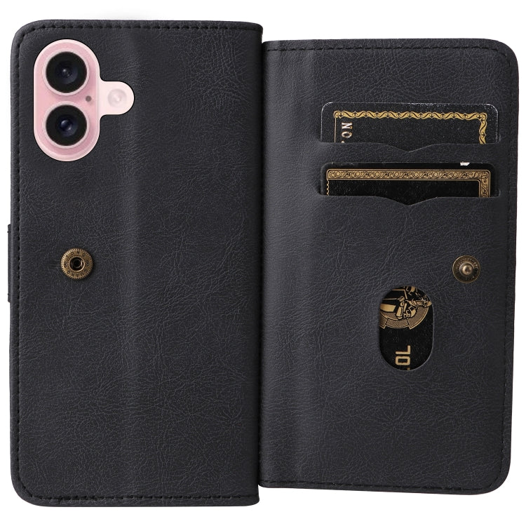 For iPhone 16 Multi-Function Wallet 10 Card Slots Leather Phone Case