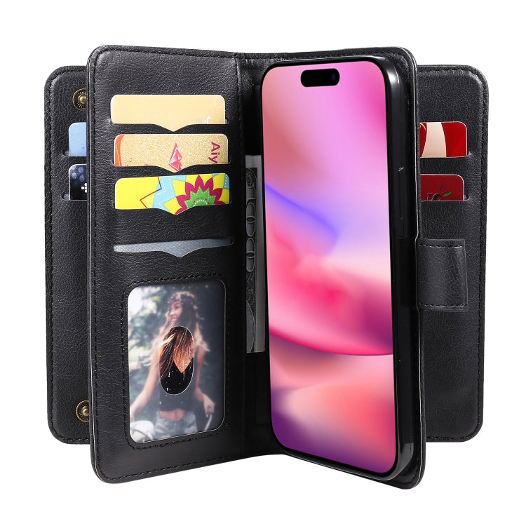 For iPhone 16 Multi-Function Wallet 10 Card Slots Leather Phone Case