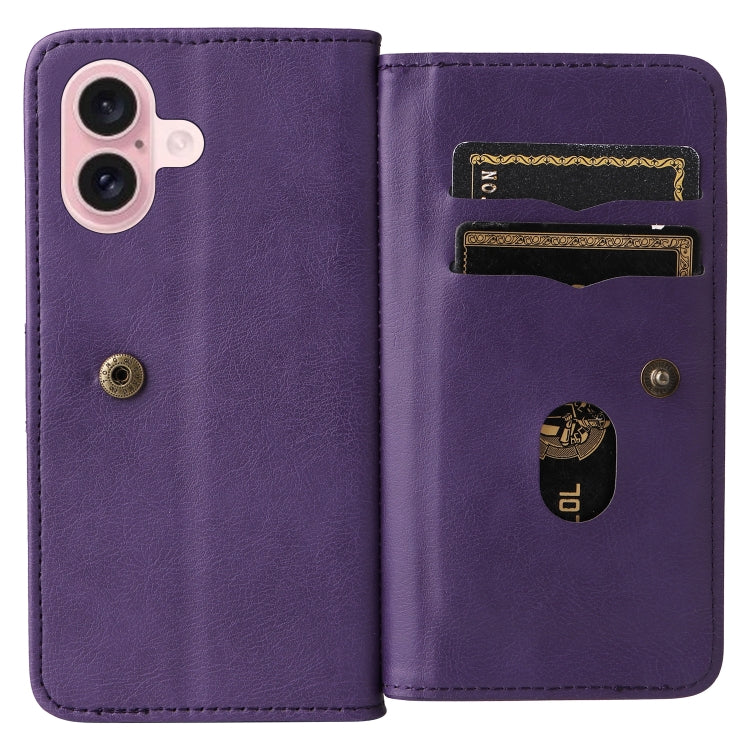 For iPhone 16 Multi-Function Wallet 10 Card Slots Leather Phone Case