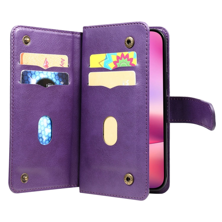 For iPhone 16 Multi-Function Wallet 10 Card Slots Leather Phone Case