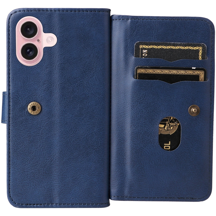 For iPhone 16 Multi-Function Wallet 10 Card Slots Leather Phone Case