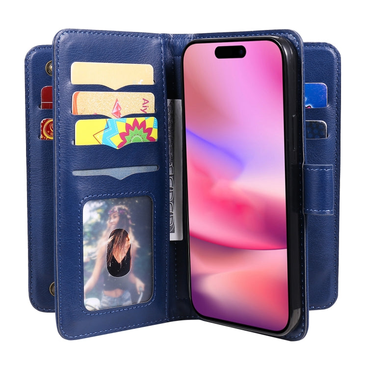 For iPhone 16 Multi-Function Wallet 10 Card Slots Leather Phone Case