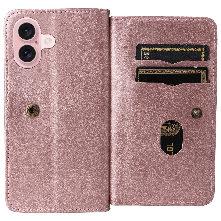 For iPhone 16 Multi-Function Wallet 10 Card Slots Leather Phone Case