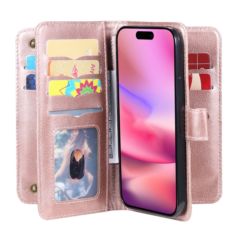 For iPhone 16 Multi-Function Wallet 10 Card Slots Leather Phone Case