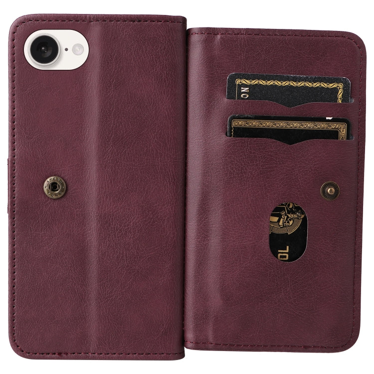 For iPhone 17e / 16e Multi-Function Wallet 10 Card Slots Leather Phone Case