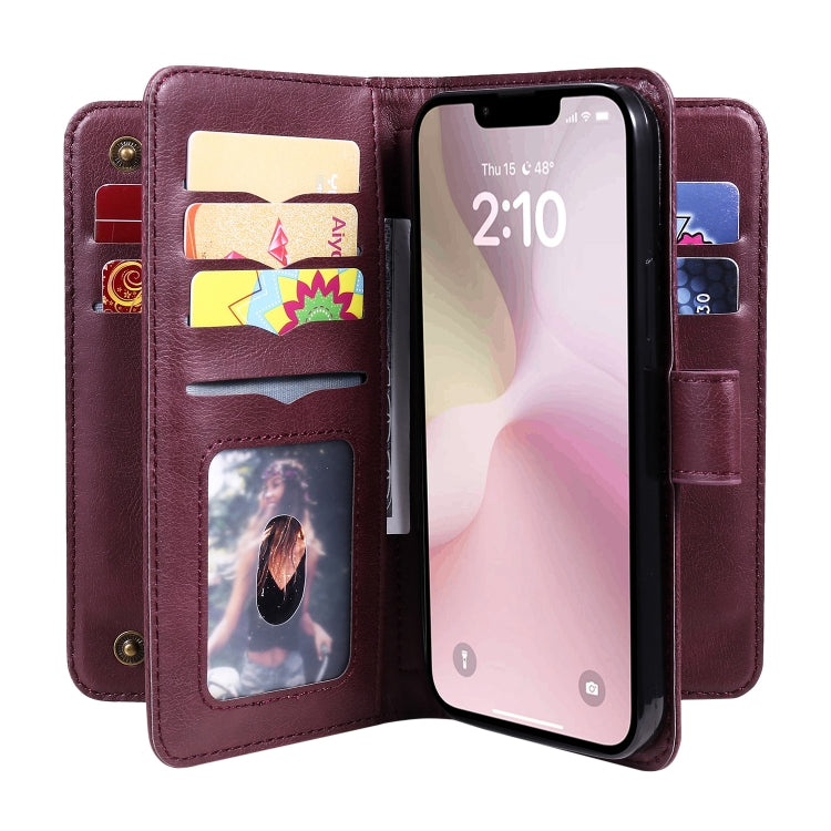 For iPhone 17e / 16e Multi-Function Wallet 10 Card Slots Leather Phone Case