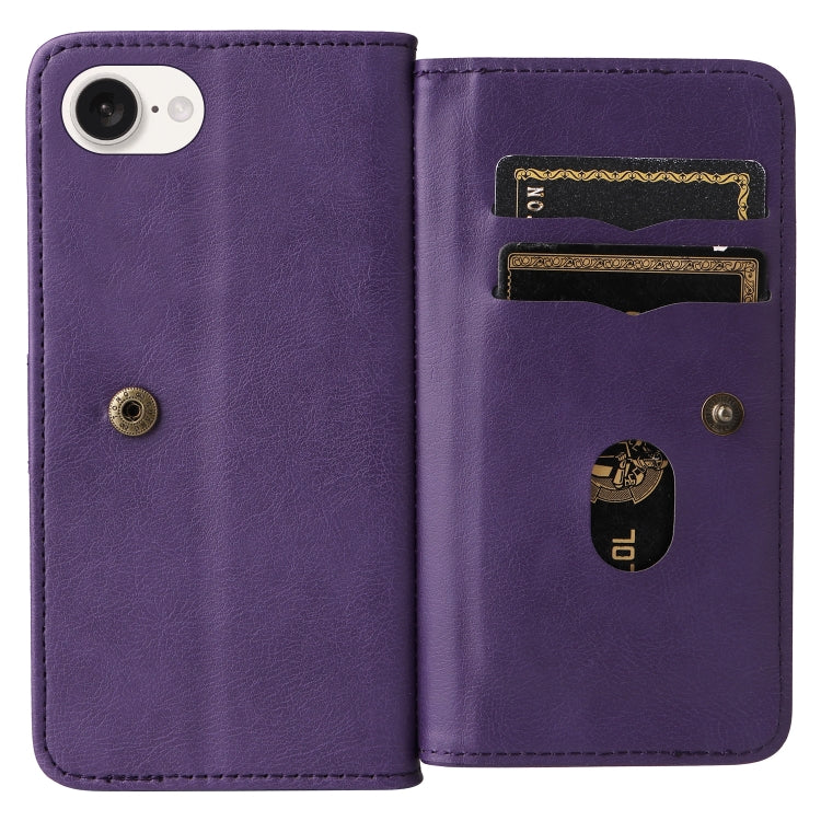 For iPhone 17e / 16e Multi-Function Wallet 10 Card Slots Leather Phone Case