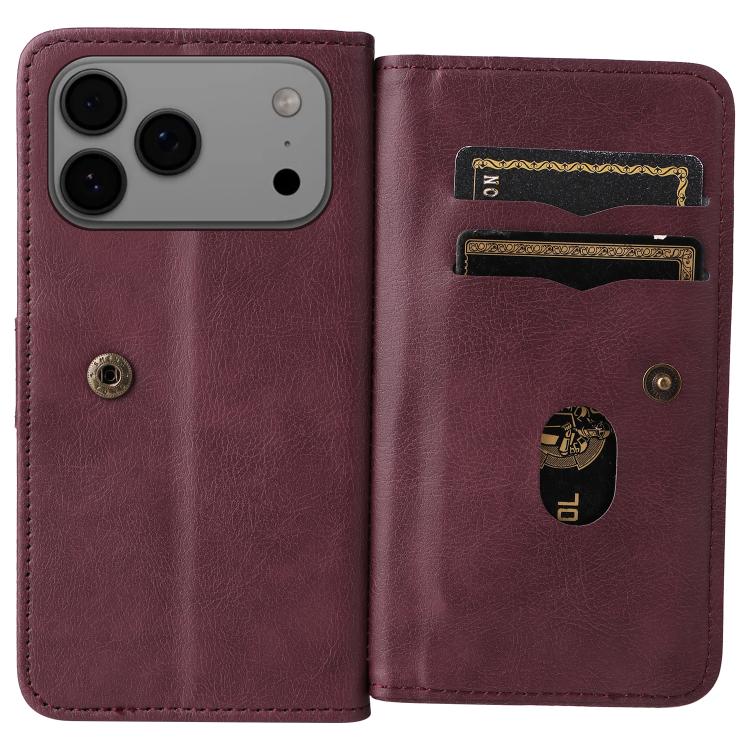 For iPhone 17 Pro Max Multi-Function Wallet 10 Card Slots Leather Phone Case