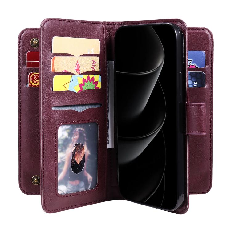 For iPhone 17 Pro Max Multi-Function Wallet 10 Card Slots Leather Phone Case