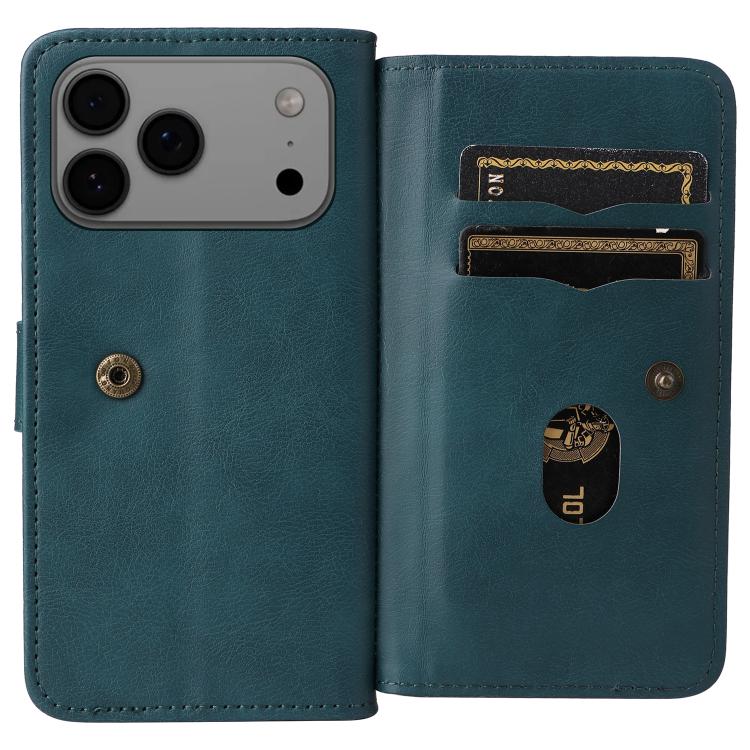 For iPhone 17 Pro Max Multi-Function Wallet 10 Card Slots Leather Phone Case