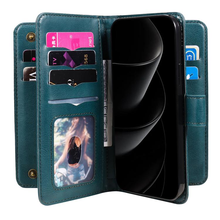 For iPhone 17 Pro Max Multi-Function Wallet 10 Card Slots Leather Phone Case