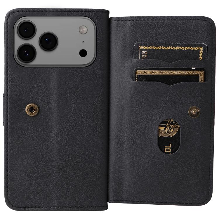 For iPhone 17 Pro Max Multi-Function Wallet 10 Card Slots Leather Phone Case